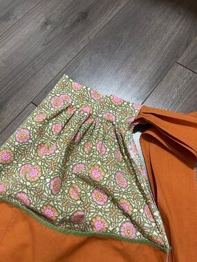 Vintage Apron with Orange Floral-Trim Cotton